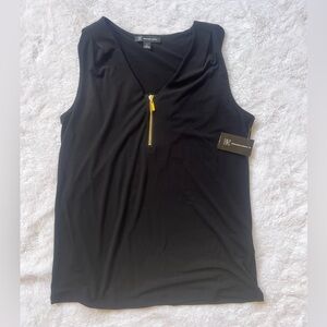 INC International Concepts, Black Tank with Gold Zipper Detail, Size Small